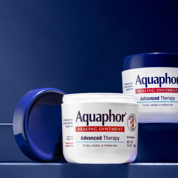 Two tubs of Aquaphor healing ointment